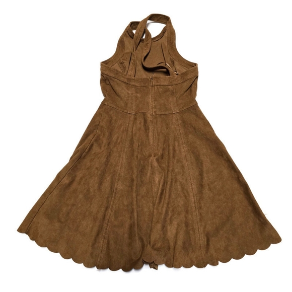 Express Women Brown Suede Like Dress Size Small Scalloped Hem Sleeveless - Picture 4 of 15